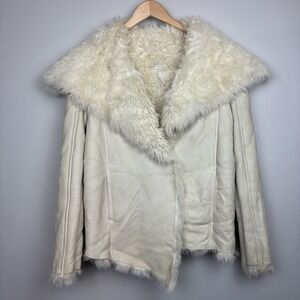 DROMe Italian Lambskin Leather & Fur Coat Penny Lane Cream Size S